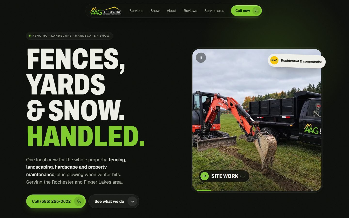 AAG Landscape & Fencing homepage hero on desktop