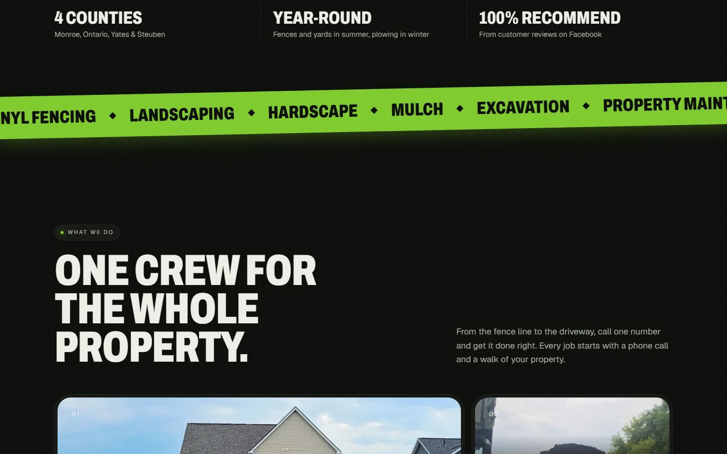 AAG services section with fencing, landscaping, hardscape and site work